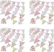 4X 40Ft Fabric Bunting, 42Pcs Outdoor Bunting Banner,Floral Vintage Cotton Triple-Cornered Flag for Birthday