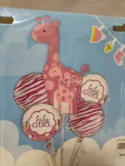 5pc pack Foil Party Balloons*GIRL*Happy Baby Shower*Air Self Inflate*NEW!