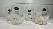 4 White Cristal Murano Style White Confetti Stemless Wine Glasses, Italy New