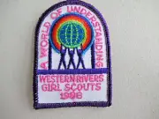 PATCH GSA Western Rivers Girl Scouts 1988 A World of Understanding Pink & Purple