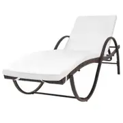 Sun Lounger with Cushion Poly Rattan Brown