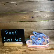 New NWT Little Kids Reef Ahi Blue Striped Thong Sandals Flip Flops Size 6 C