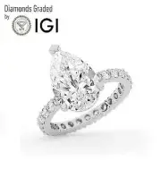 Pear Solitaire Labgrown Diamond Engagement Ring 14k White Gold 5.20 Ct D VVS2