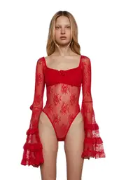 [Sugar Thrillz] True Love Nonsense Lace Bodysuit - Red