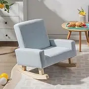GLACER Toddler Rocking Chair, Fabric Kids Rocker Chair w/Solid Wooden Frame & Non-Slip Mat, Anti-Tipping Design, Comfy Indoor Kids Sofa for Living Room, Playroom, Bedroom, Kids Rocking Chair (Blue)