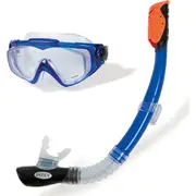 Intex Aqua Flow Sport Silicone Swim Snorkeling Goggle Mask/Snorkel Set 14y+ Blue