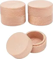 FINGERINSPIRE 3pcs 2x1.6 Inch Mini Round Wooden Box Small Storage Wooden Box Wedding Ring Jewelry Boxes DIY Storage Trinket Bearer Container Case
