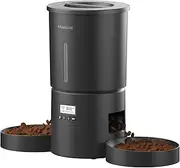 Miaosical Automatic Cat Feeder for 2 Cats,4.2L Flexible Schedule,6 Meals/Day,1-12 Portions/Meal,Dual Power Auto Dual Pets Feeder Dry Food Dispenser,10S Voice Record (Black,4.2L+Basic 2 Bowls)