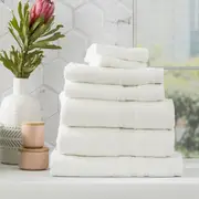 7pc Renee Taylor Stella Face/Hand Bath Towel/Mat Set 650 GSM Bamboo Cotton White