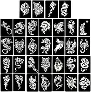 Kotbs 4 Sheets Temporary Tattoo Stencils, 32pcs Animal Patterns Henna Tattoo Stencil Kit Temporary Glitter Airbrush Tattoo Stencils Arabian Tattoo Stickers for Face Body Paint Art