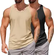 [COOFANDY] Men's Workout Tank Tops 2 Pack Y Back Sleeveless Shirts Gym Muscle T Shirt Bodybuidling Athletic Stringer Tee