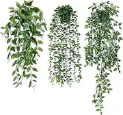 Avoik 3Pcs Artificial Hanging Plants-Artificial Hanging Plants Potted Greenery Decor-Eucalyptus Mandala Snow Pea Vine in Pot Plants for Office Farmhouse Home Indoor Outdoor Decor