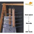 Silver 5in1 Wooden & Solid Metal Magic Hanger Pant Tie Rack Non Slip Save Space