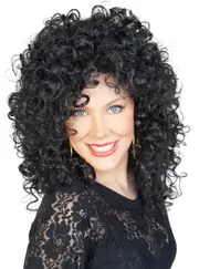 Curly Black 80s Singer Womens Costume Wig