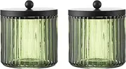 KMwares 2-Pack Glass Qtip Holder Dispenser Set for Cotton Ball, Swab, Round Pads, Floss Picks - Bathroom Canister Storage Organization and Vanity Makeup Organizer(Olive Green)