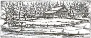 Farmhouse Spruce Pine Tree Scene, Wood Mounted Rubber Stamp NORTHWOODS - O3870