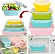 4-Pack Collapsible Food Containers, Silicone Storage Set with Lids, Silicone Lunch Bento Box, Microwave & Dishwasher Safe, 350/500/800/1200ML
