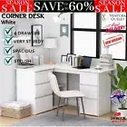 Corner Desk Office L-Shape Computer Work Study Craft Wooden Table White NEW