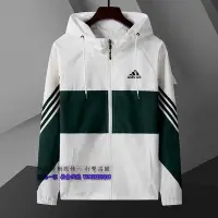 在飛比找Yahoo!奇摩拍賣優惠-adidas 愛迪達 阿迪風衣 連帽夾克拼接三條杠休閒風衣外