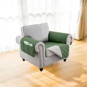 Recliner Sofa Cover Backless for 1/2/3 Seater with Pocket, Slipcovers Reversible Washable Elastic Adjustable Strap for home,Dark Green