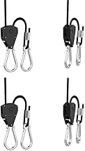 2 Pairs 1/8 inch Adjustable Heavy Duty Rope Hanger - Reinforced Metal Internal Gears Ratchets foe Growing Light Fixtures, Loose-Proof Design, 8-ft Long & 150lbs Weight Capacity