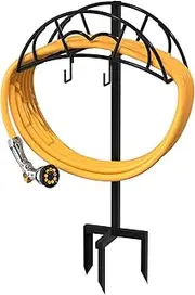 VyGrow Garden Hose Holder Freestanding, Heavy Duty Metal Water Hose Holders for Outside, Detachable Garden Hose Storage Stand Rack, Black