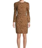 Donna Karan Women's 10 Sheath Dress Leopard Print Brown Puff Long Sleeve New
