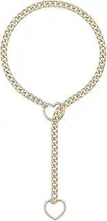 [Lyricalist] Sliding Chain Choker Necklace - Lariat Handmade O-Ring Necklace Jewelry for Women | Cuban Link Chain Choker Necklace Adjustable Heart Lock Accessories