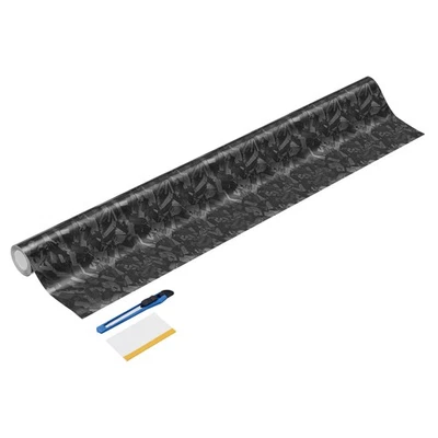 1Set Carbon Fiber Vinyl Wrap 16" x 5ft Self-Adhesive W Scraper Glass Black