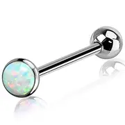 [OUFER] Titanium Tongue Piercing Barbell Jewelry Tongue Rings with White Opal G23 Solid Titanium Tongue Rings for Women Men