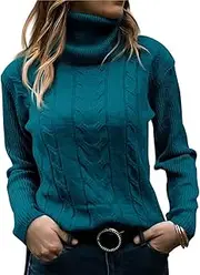 [NAVYN] High Neck Knit Sweater for Women Fall Winter Long Sleeve Soft Warm Knitted Pullover Womens Christmas Sweaters Tops(Peacock Blue,S/Small)