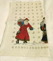 VTG ALL PURE LINEN TEA TOWEL CHRISTMAS KRIS KRINGLE OLD WORLD SANTA CLAUSE NEW