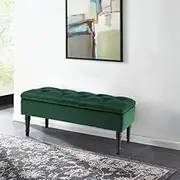 Buttoned Velvet Ottoman Storage Footstool (Green)