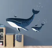 Whale & Diver Wall Decal - Whale Theme Wall Decal - Ocean Nursery Wall Decals
