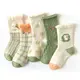 【STAR BABY】舒適學生童襪5入套組-森林綠兔