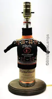 RARE! Tito's Vodka HOLIDAY SWEATER Liquor Bottle TABLE LAMP Light with Wood Base