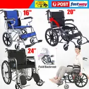 24" Foldable Wheelchair Park Brakes Lightweight Soft Mobility Aid Fold Disabled