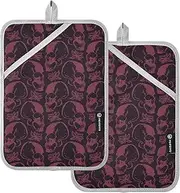 Pot Holder Heat Resistant Happy Halloween Skulls Potholder with Pocket Hot Pads for Cooking Oven Mitts 2 Pack