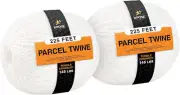 Parcel Twine - 225Ft White Polyester Cord String, 2 Pack - Strong Braided Rope f