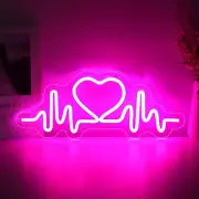 Heart Beat Neon Sign, Pink LED Neon Light for Wall Decor, Love Logo USB Heart...