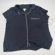 Nordstrom Rack Womens Pajama Top Medium Black Short Sleeves Button Front Sleep
