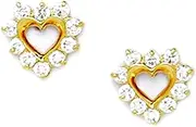 [JewelryWeb] 14k Yellow Gold CZ Simulated Diamond Love Heart Screw Back Earrings 9x9mm Stud Earring for Women