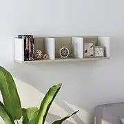 White Sonoma Oak CD Wall Shelf, Floating Decor for Kitchen or Bathroom, 75x18x18 cm Wood Shelves Ledge