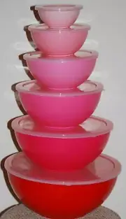 "Red 5.80qt" Gourmet Home 6pc Different Color Polypropylene Bowl Set w/Lids