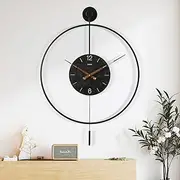 Yezi 60cm Large Wall Clock, Battery Operated, Numeral Decorative Metal Frame, Easy to Read, with Walnut Pointers, Vintage Round Modern Wood Wall Clock Decor for Living Room, Office, Bedroom