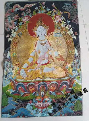 西藏唐卡刺繡 機繡 藏佛白度母 唐卡絲綢刺繡 織錦畫 觀音像