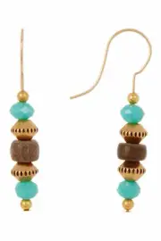 Alex and Ani Tidepool Beaded Drop Earrings, turquoise/brown/gold, *NEW*