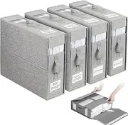 [Wayzoon] Bed Sheet Organiser,4 Pack Bed Sheet Storage Boxs,Foldable Linen Storage Box with Two Windows and Labels, Linen Closet Storage Organiser for Blanket, Duvet Cover