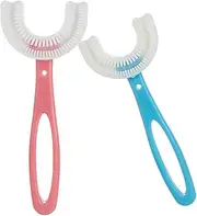 claiol 2 PCS U-Shaped Kids Toothbrush, Soft Manual Training Toothbrush for Kids 6-12 Years (Pink +Blue)
