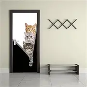 Door Stickers Lovely - Door Sticker Funny Kitty Self-Adhesive Wallpaper for Bedroom Living Room Pet Animal Mural(B,77x200cm)